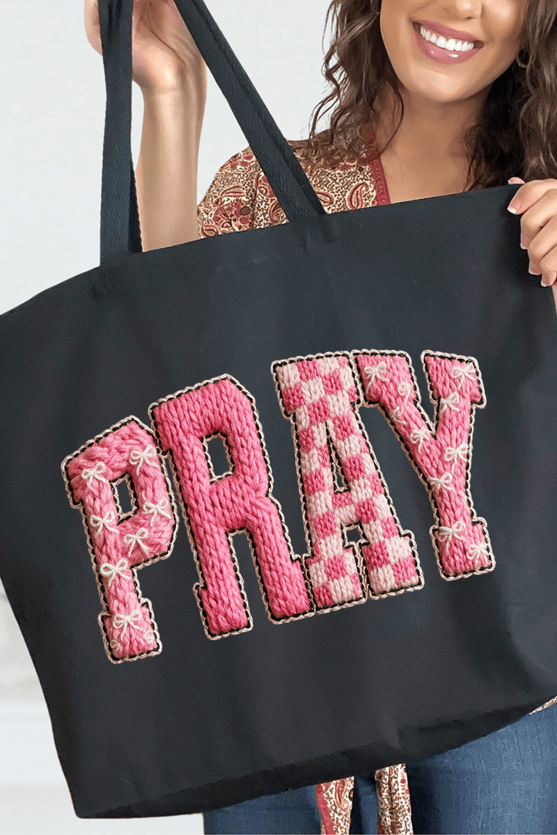 Pink Faux Yarn Coquette Pray Canvas Jumbo Tote - Wholesale Accessory Market