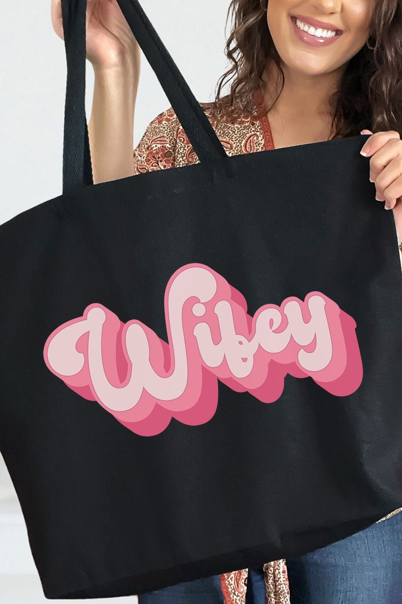 Pink Retro Wifey Canvas Jumbo Tote - Wholesale Accessory Market