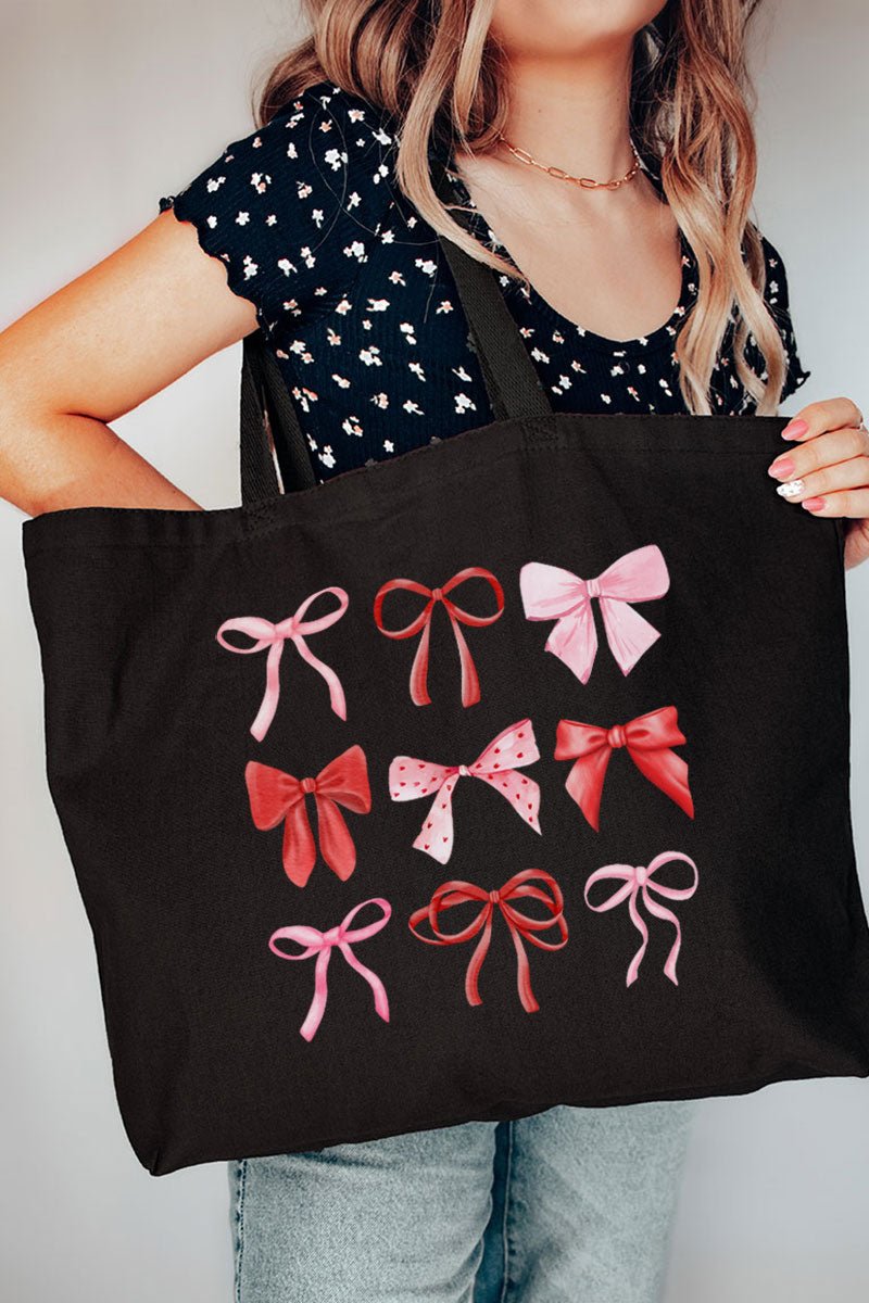 Preppy Valentine Bows Canvas Jumbo Tote - Wholesale Accessory Market