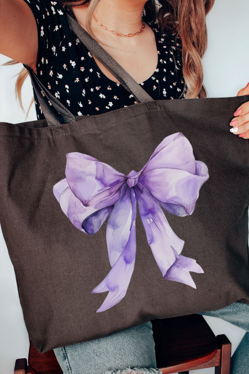 Purple Watercolor Bow Canvas Jumbo Tote - Wholesale Accessory Market
