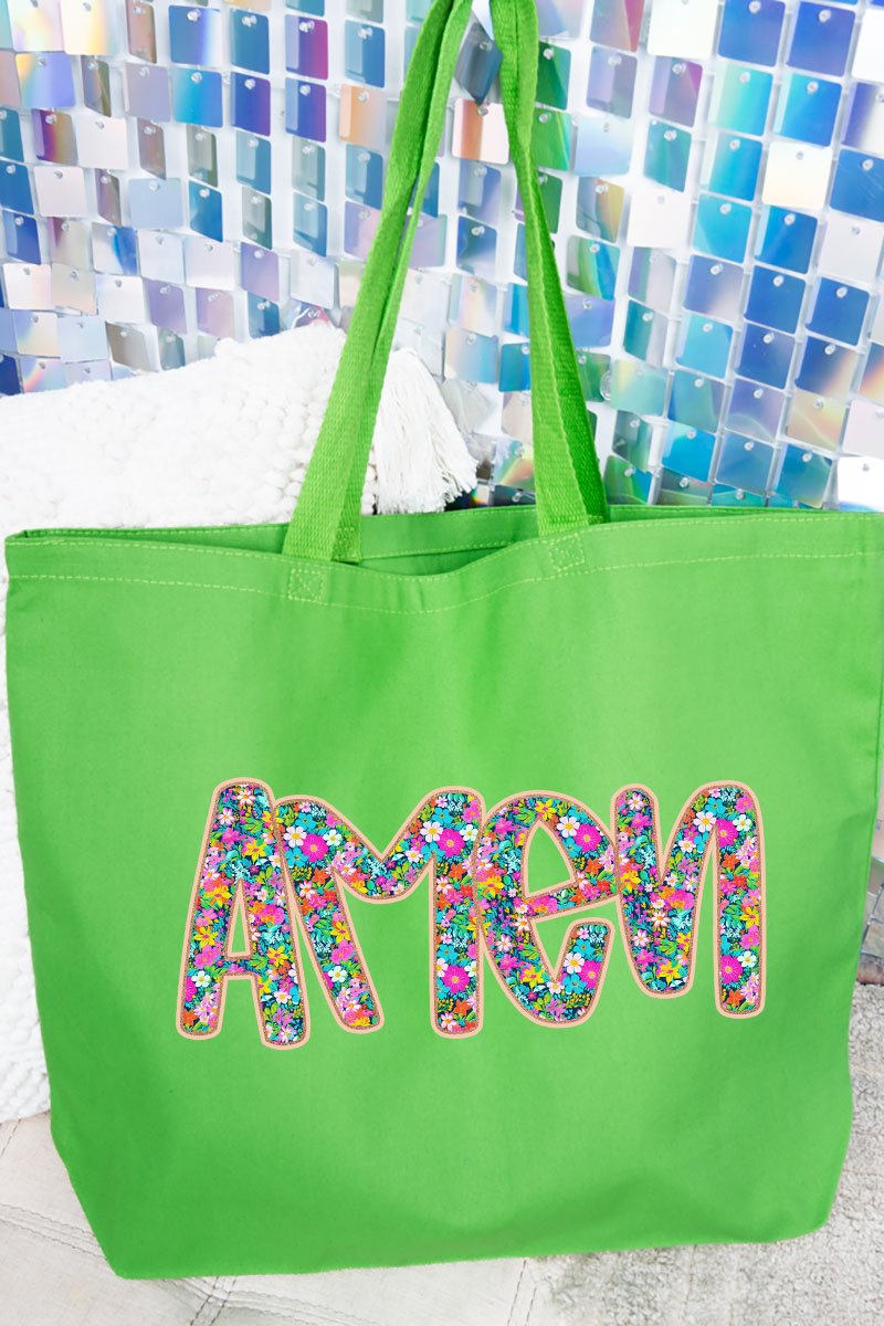 Radiant Amen Floral Canvas Jumbo Tote - Wholesale Accessory Market