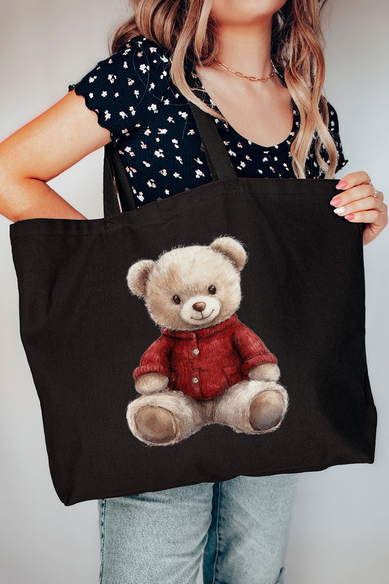 Red Vintage Teddy Bear Canvas Jumbo Tote - Wholesale Accessory Market