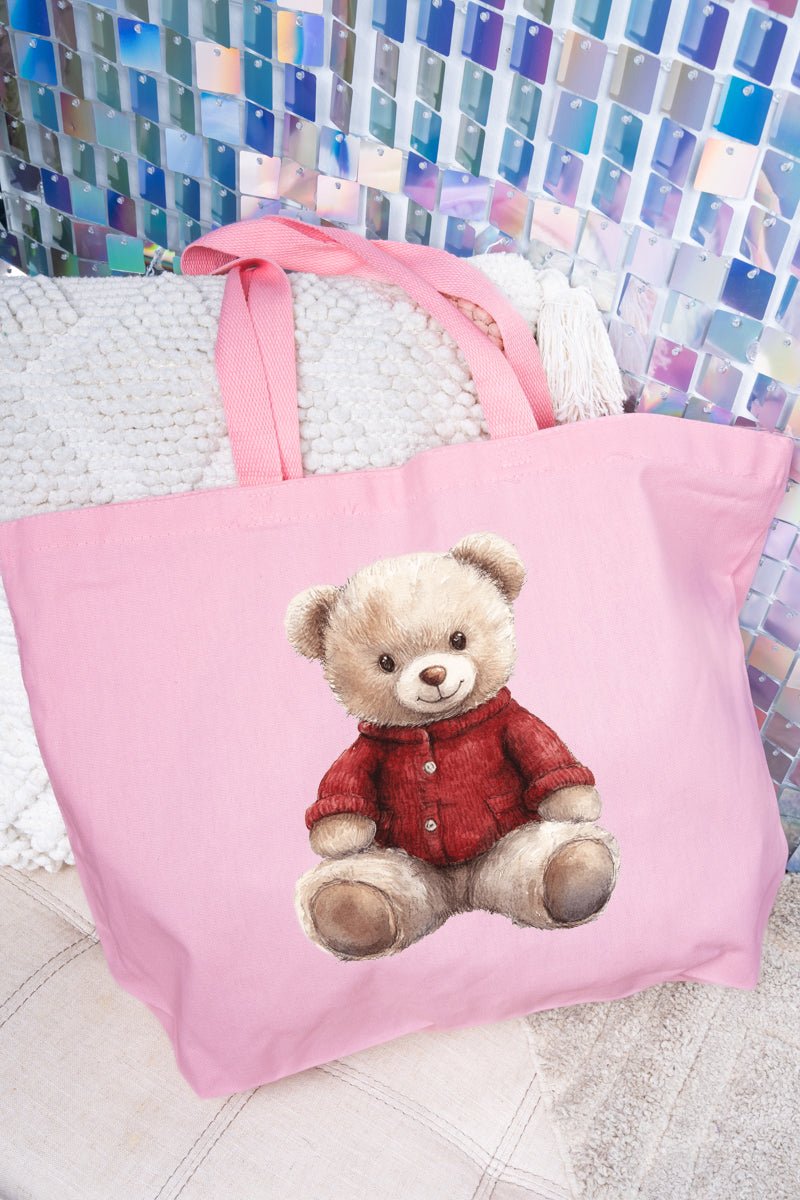 Red Vintage Teddy Bear Canvas Jumbo Tote - Wholesale Accessory Market