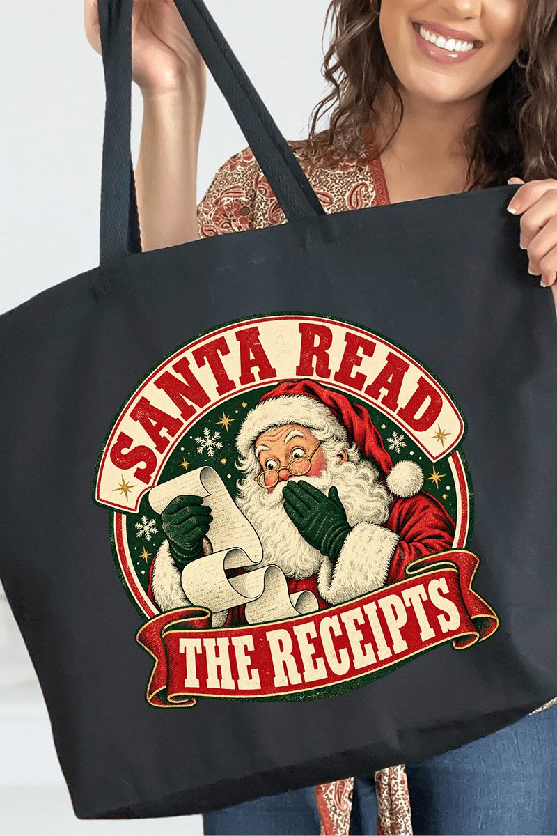 Santa Read The Receipts Canvas Jumbo Tote - Wholesale Accessory Market