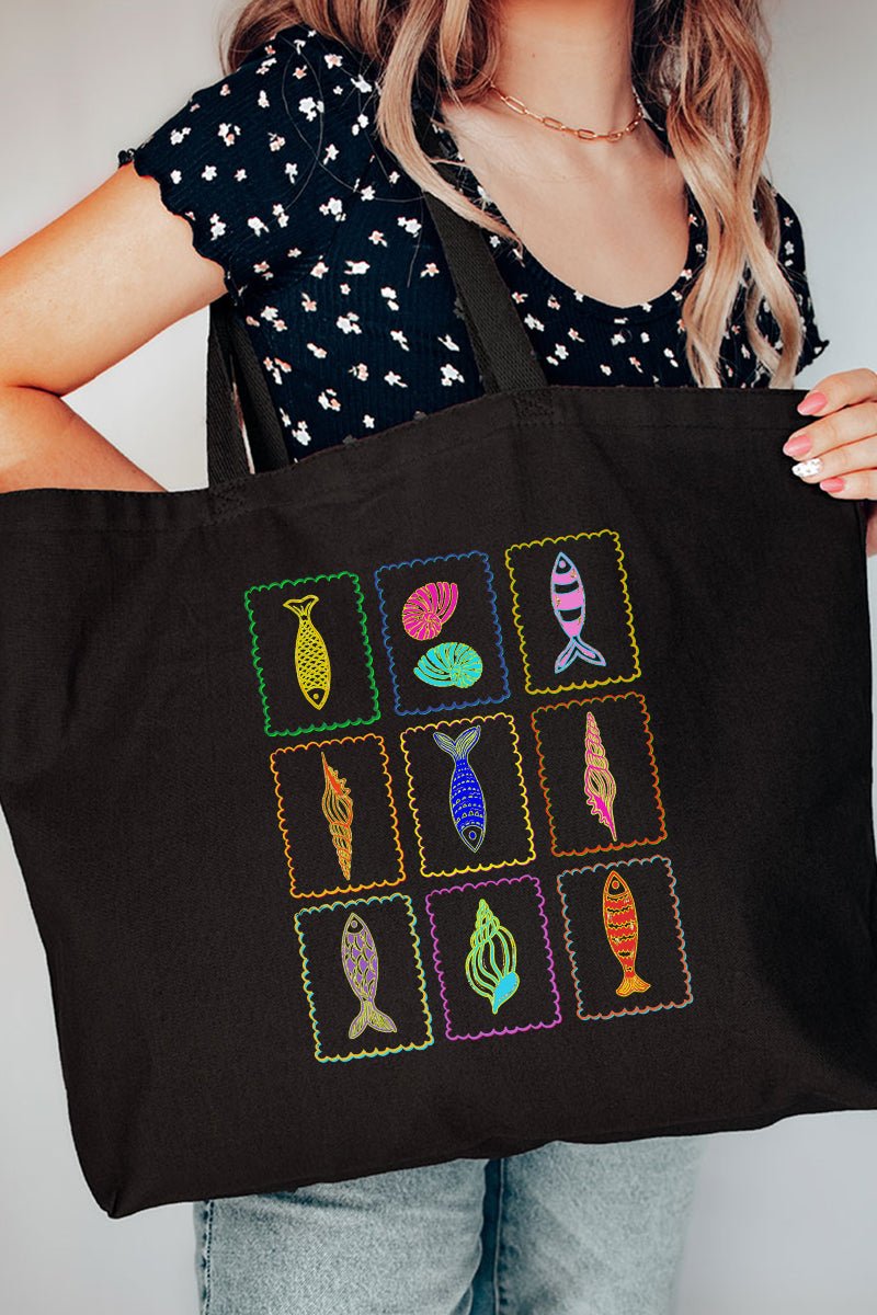 Sea Life Stamps Canvas Jumbo Tote - Wholesale Accessory Market