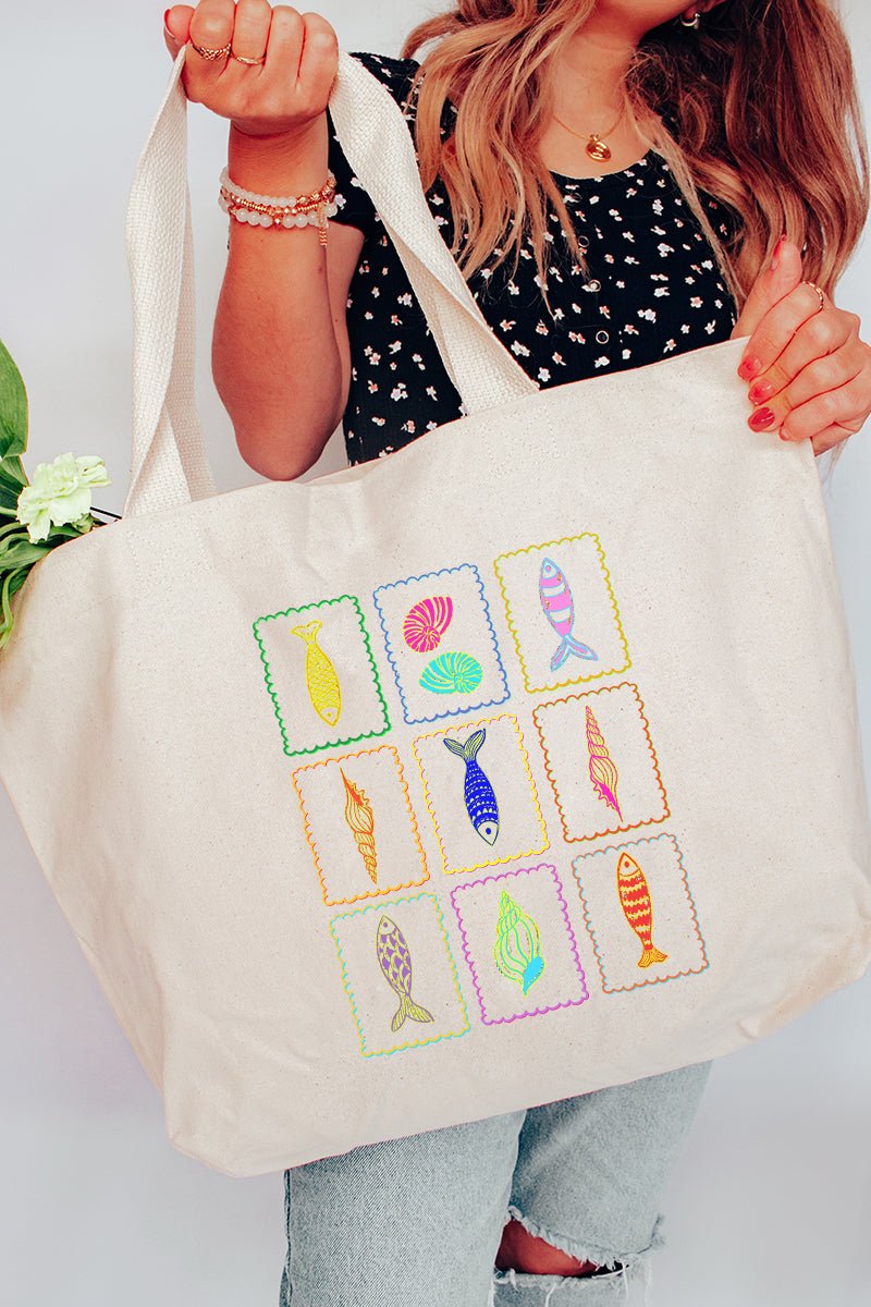 Sea Life Stamps Canvas Jumbo Tote - Wholesale Accessory Market
