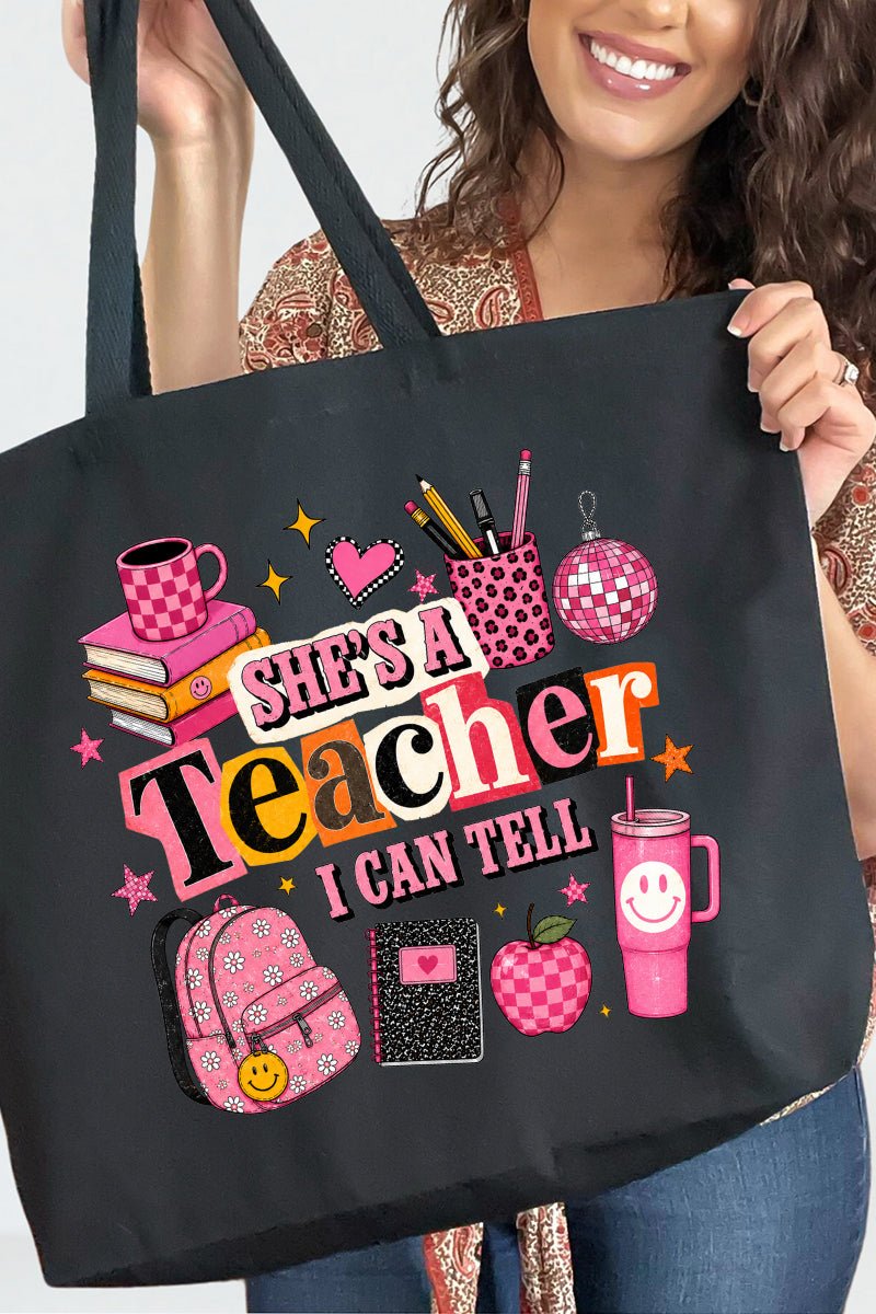 She's A Teacher I Can Tell Canvas Jumbo Tote - Wholesale Accessory Market