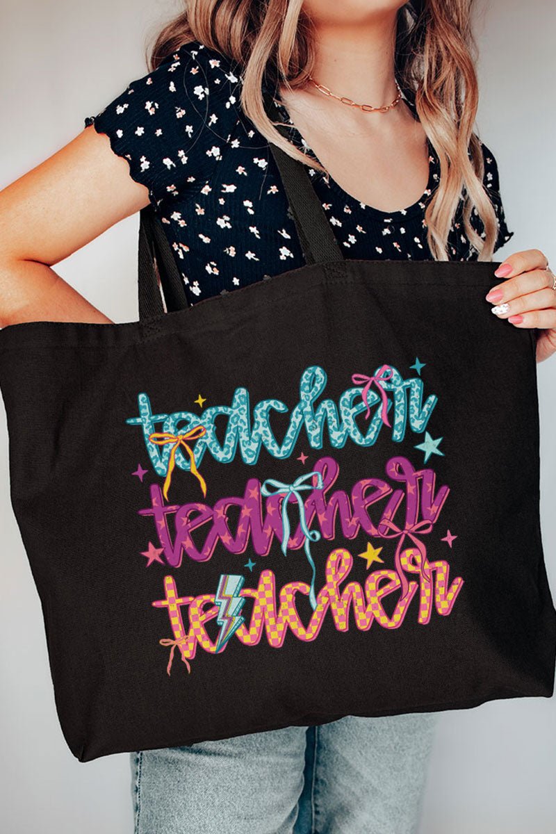 Stacked Colorful Teacher Canvas Jumbo Tote - Wholesale Accessory Market