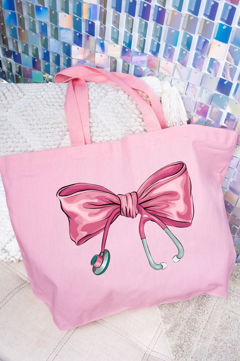 Stethoscope Bow Canvas Jumbo Tote - Wholesale Accessory Market