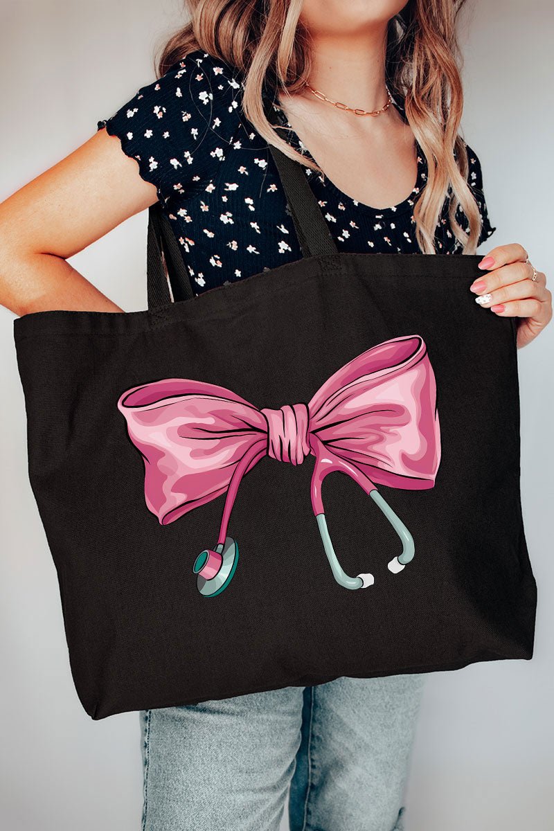 Stethoscope Bow Canvas Jumbo Tote - Wholesale Accessory Market