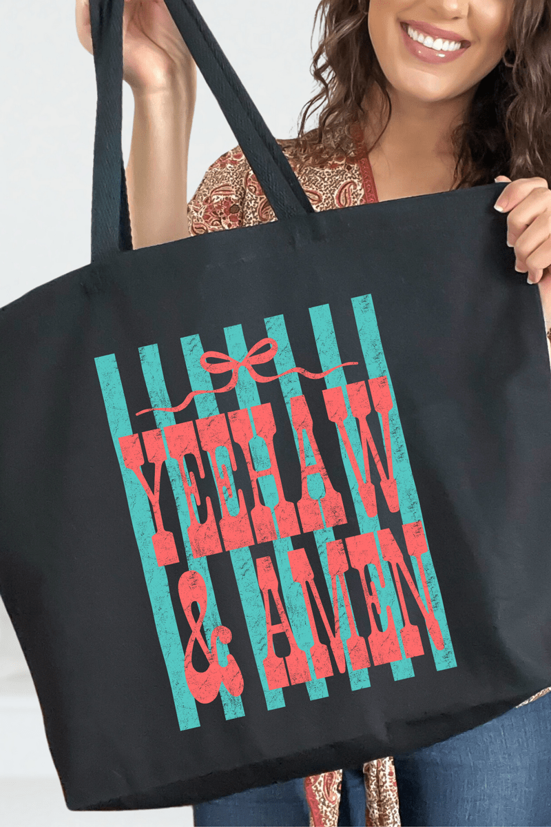Striped Yeehaw & Amen Canvas Jumbo Tote - Wholesale Accessory Market