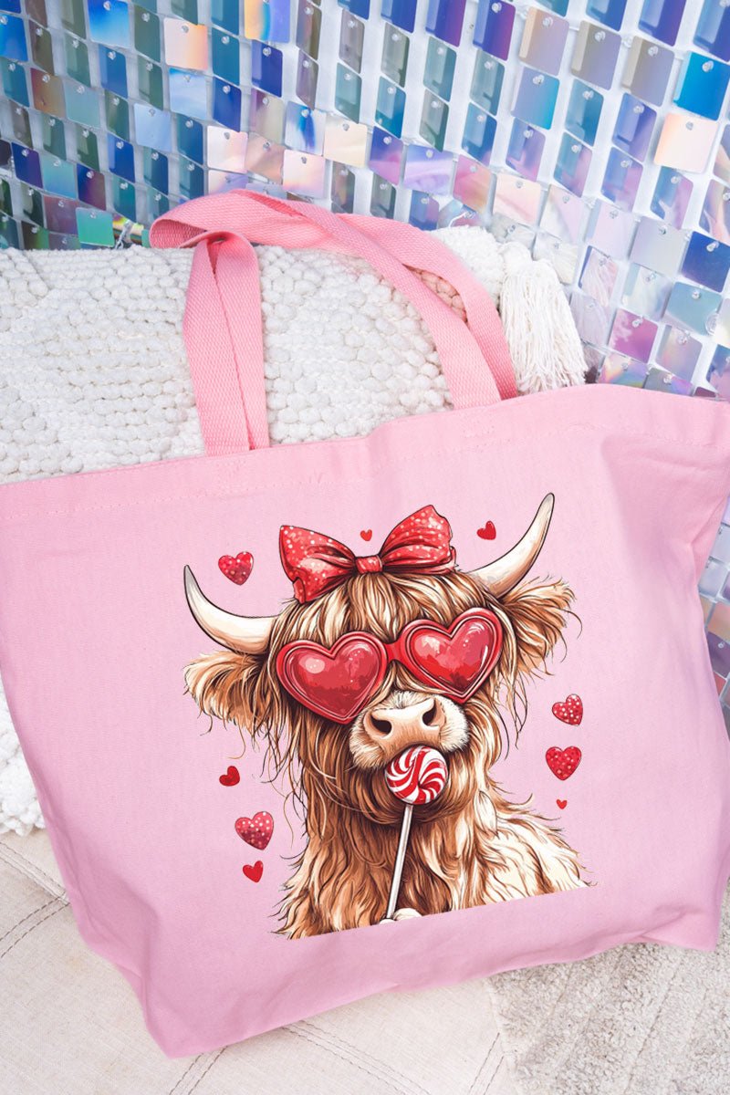 Sucker For Love Highland Cow Canvas Jumbo Tote - Wholesale Accessory Market