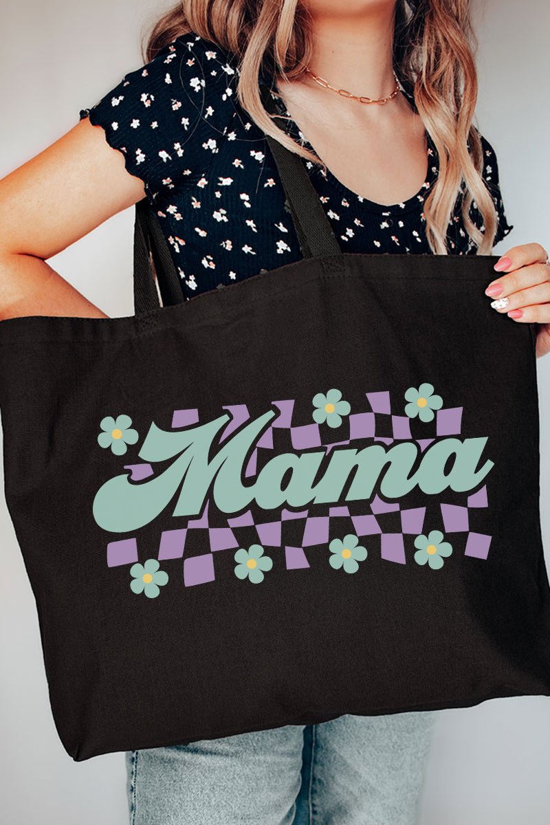 Teal Checkered Daisy Mama Canvas Jumbo Tote - Wholesale Accessory Market