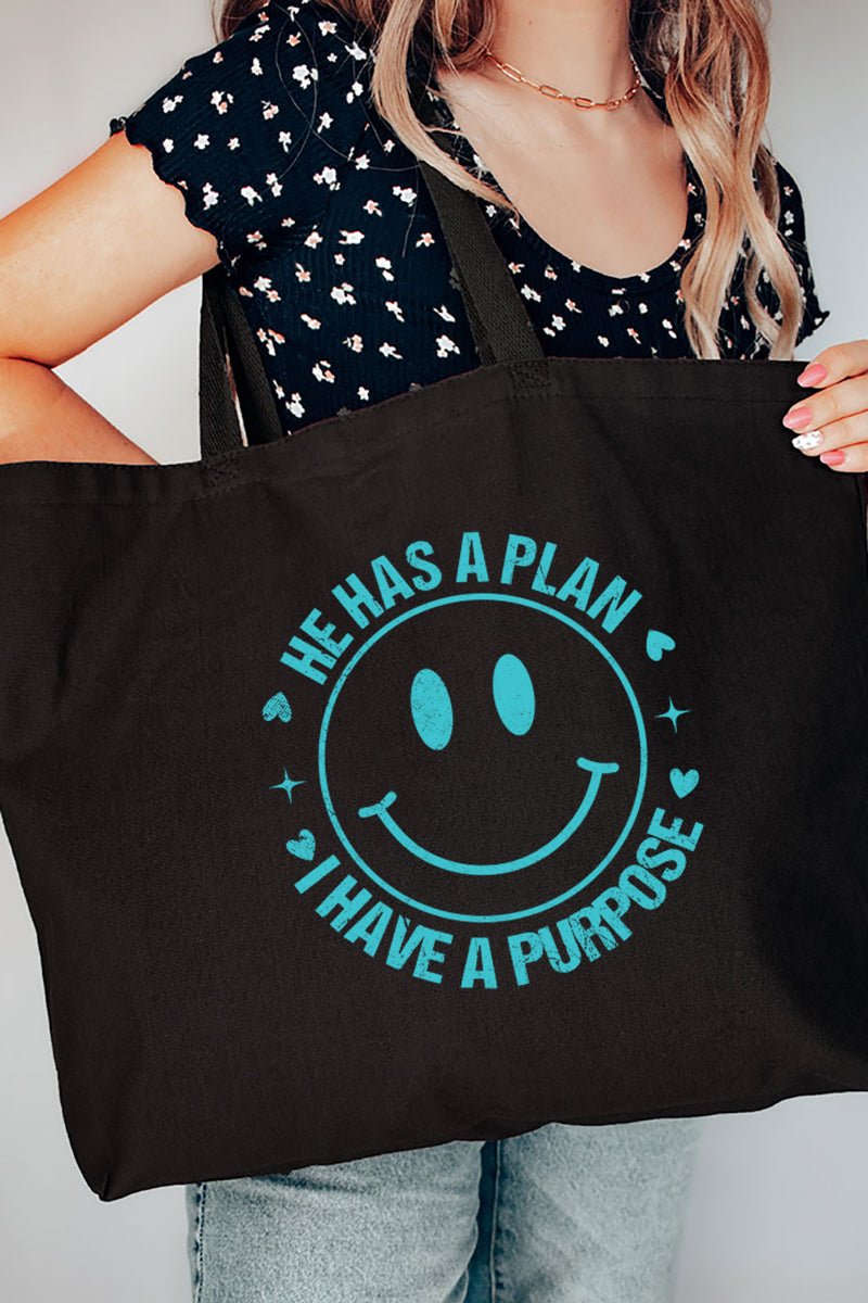 Turquoise Happy He Has A Plan Canvas Jumbo Tote - Wholesale Accessory Market