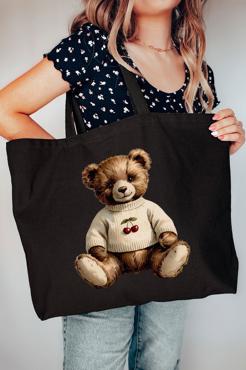 Vintage Cherry Teddy Bear Canvas Jumbo Tote - Wholesale Accessory Market
