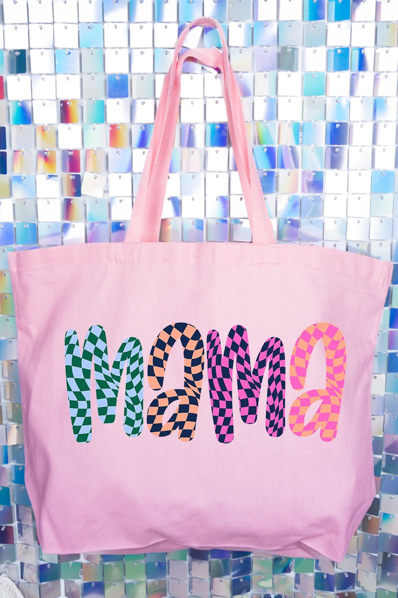 Wavy Checkered Mama Canvas Jumbo Tote - Wholesale Accessory Market