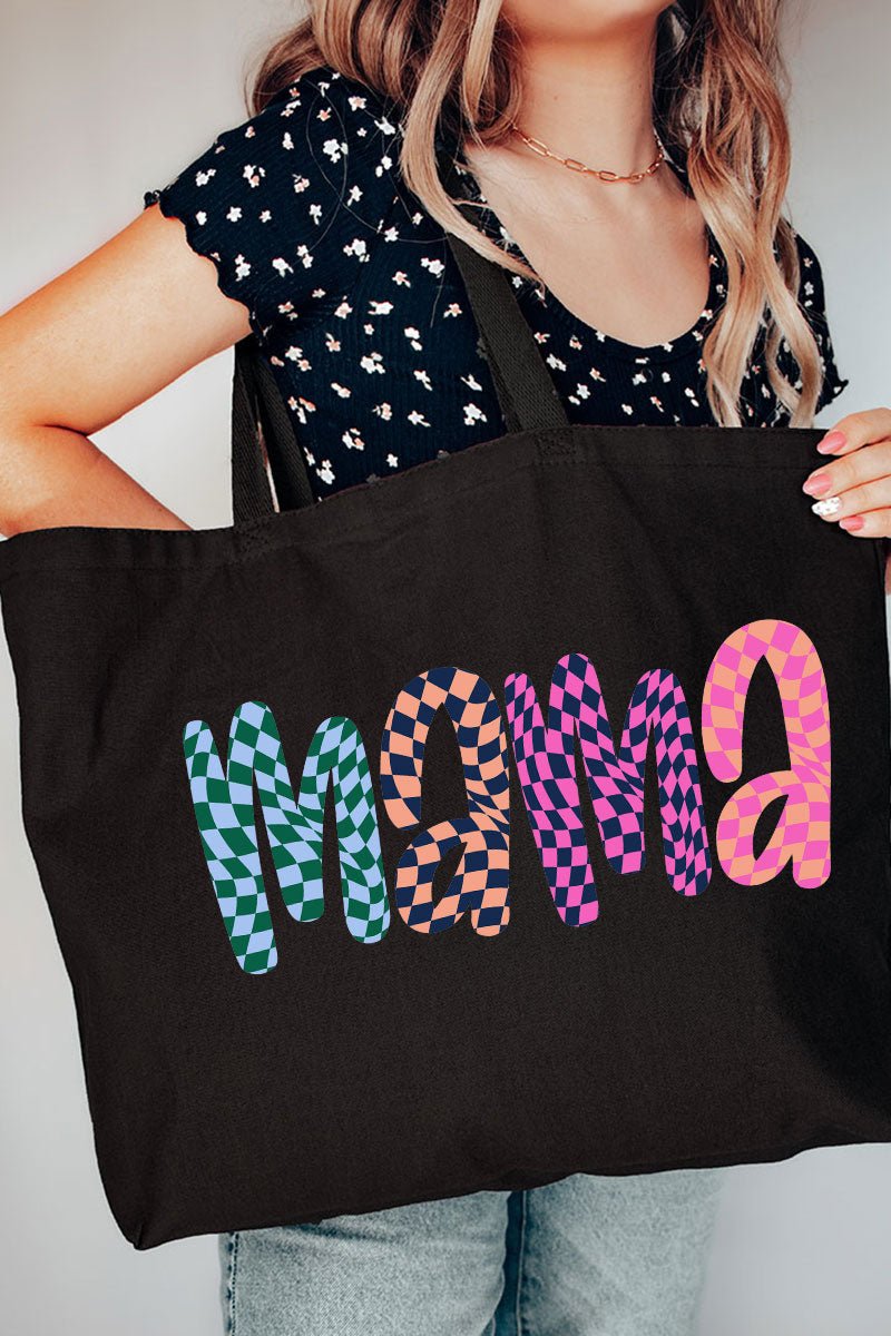 Wavy Checkered Mama Canvas Jumbo Tote - Wholesale Accessory Market