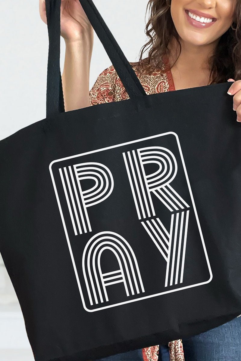 White Retro Style Pray Canvas Jumbo Tote - Wholesale Accessory Market
