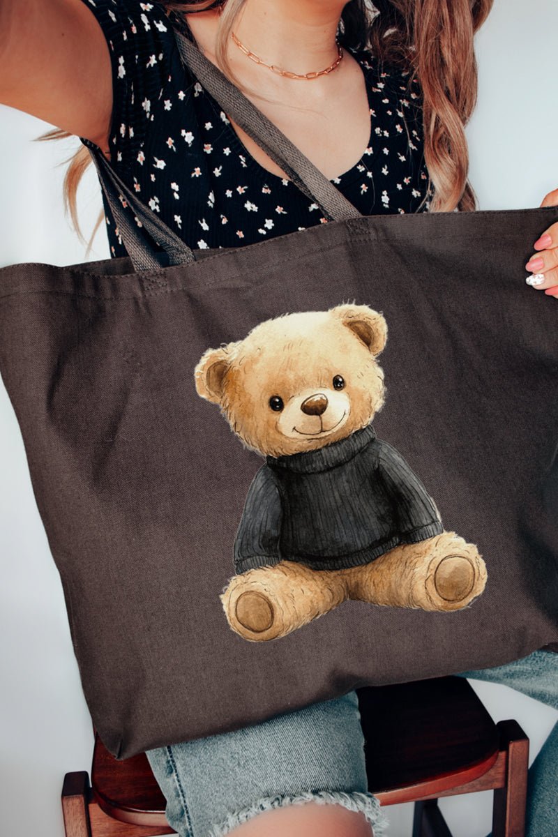 Black Vintage Teddy Bear Canvas Jumbo Tote - Wholesale Accessory Market