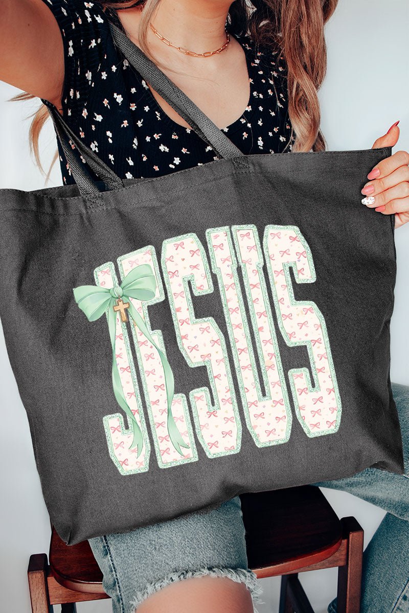Coquette Cross Jesus Canvas Jumbo Tote - Wholesale Accessory Market