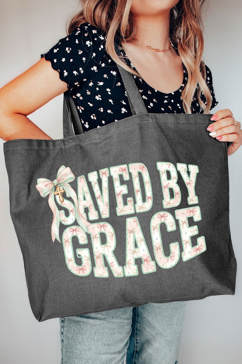 Coquette Cross Saved By Grace Canvas Jumbo Tote - Wholesale Accessory Market