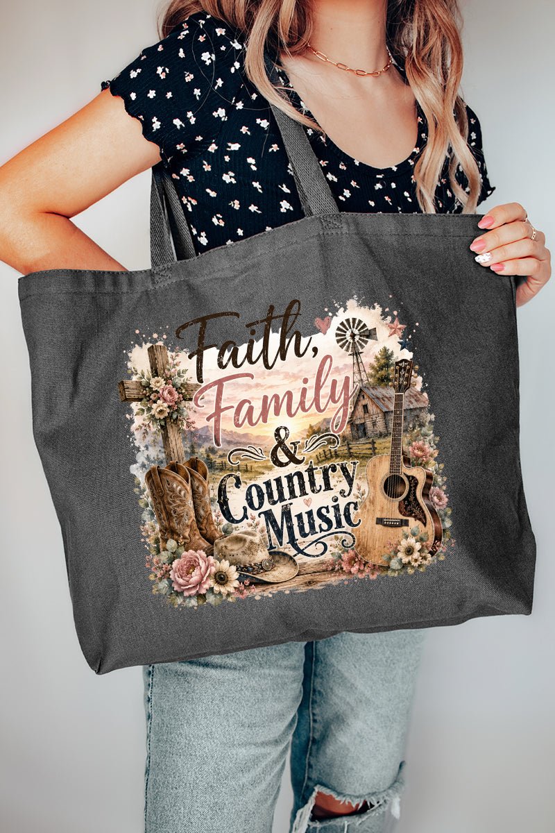 Faith, Family & Country Music Canvas Jumbo Tote - Wholesale Accessory Market