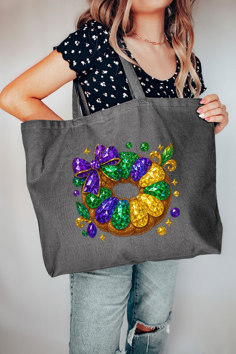 Faux Rhinestone King Cake Canvas Jumbo Tote - Wholesale Accessory Market
