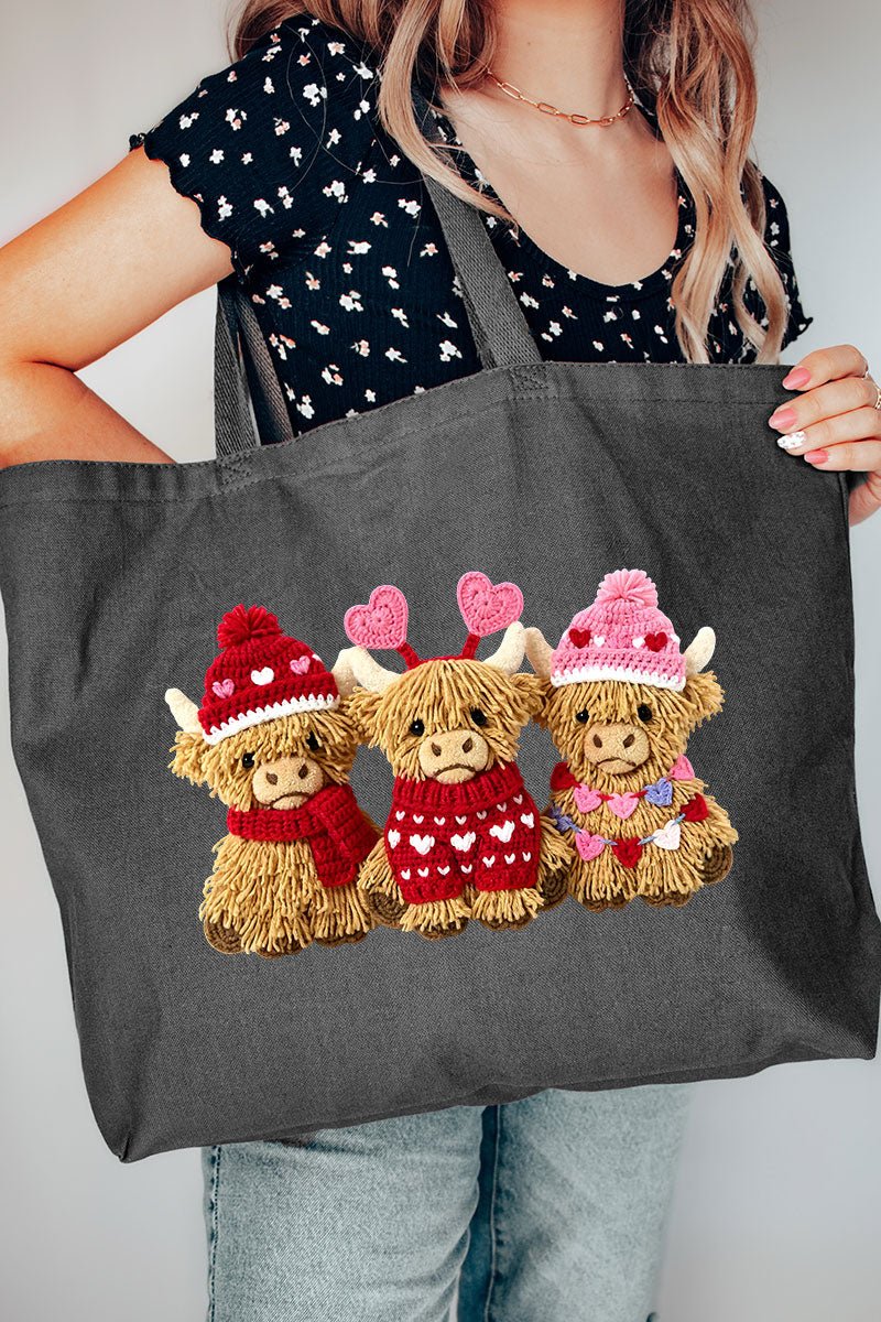 Faux Yarn Highland Hearts Canvas Jumbo Tote - Wholesale Accessory Market