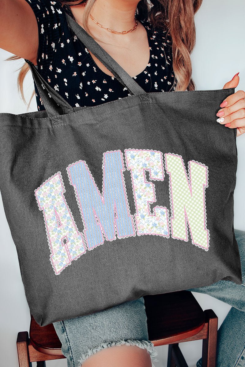 Garden Gingham Amen Canvas Jumbo Tote - Wholesale Accessory Market
