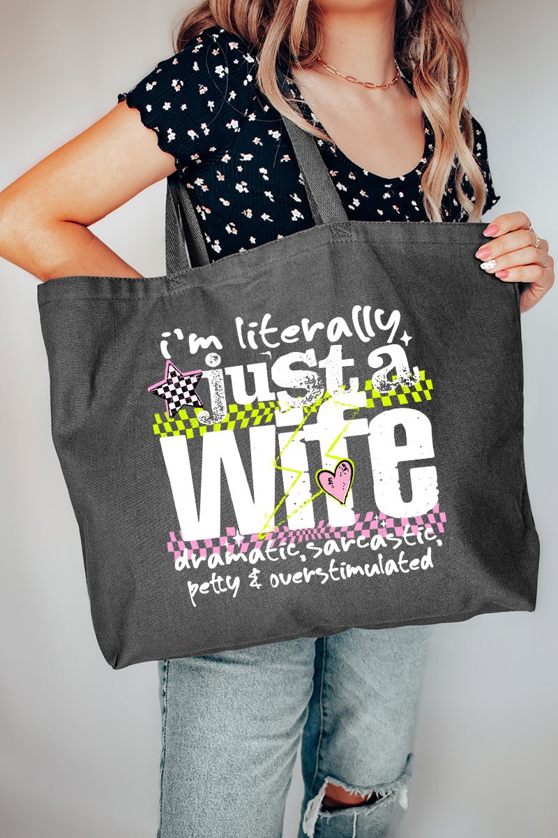 Literally Just A Wife Canvas Jumbo Tote - Wholesale Accessory Market