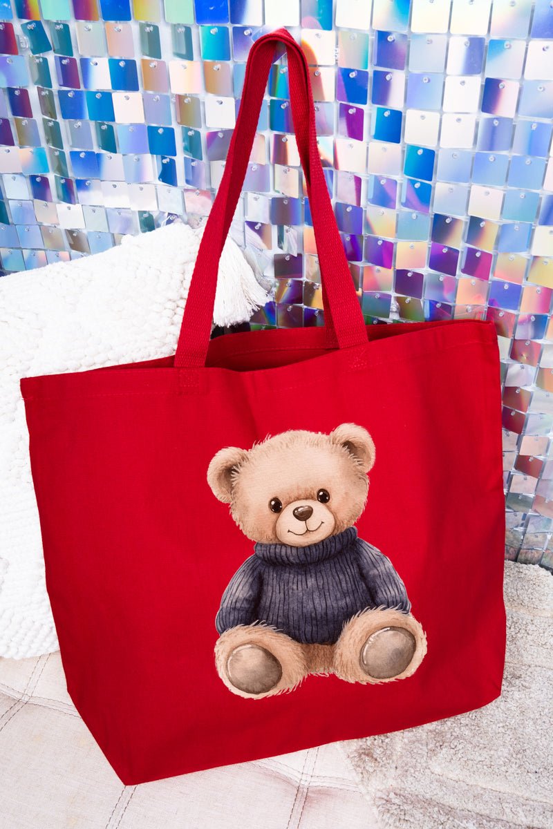 Navy Vintage Teddy Bear Canvas Jumbo Tote - Wholesale Accessory Market