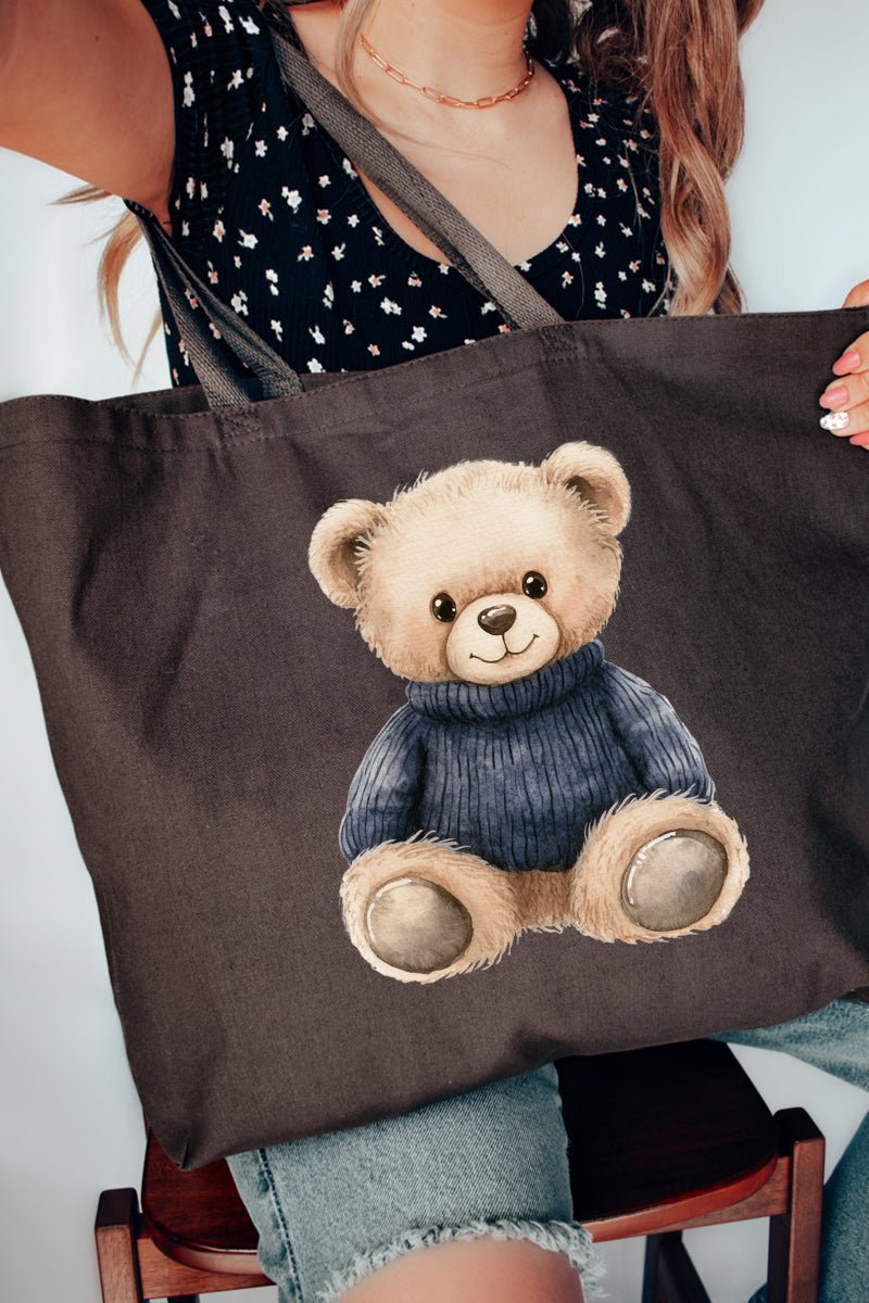 Navy Vintage Teddy Bear Canvas Jumbo Tote - Wholesale Accessory Market