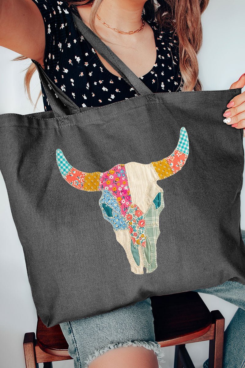 Patchwork Steer Head Canvas Jumbo Tote - Wholesale Accessory Market