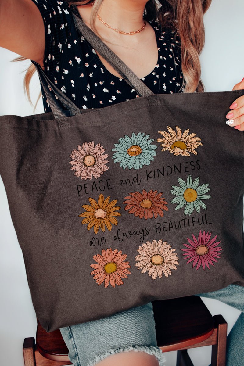 Peace and Kindness Daisy Canvas Jumbo Tote - Wholesale Accessory Market