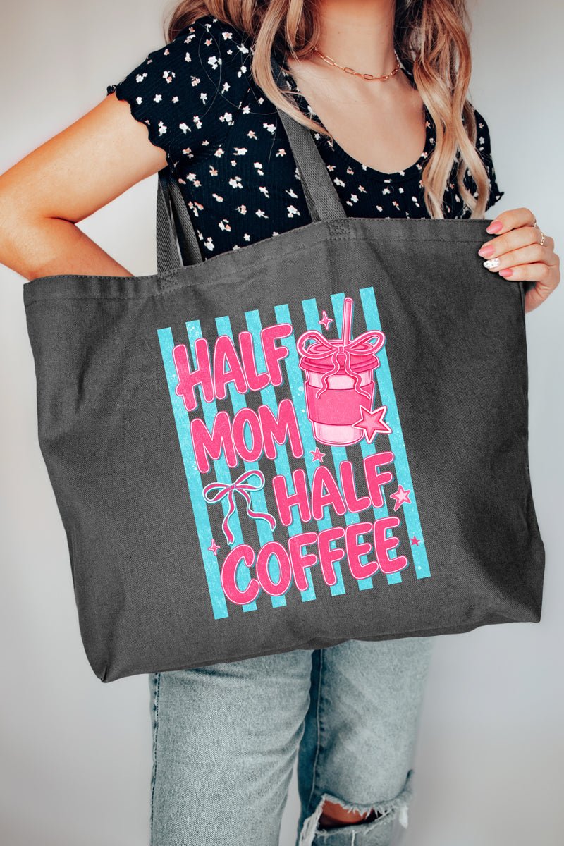 Pink Pop Half Mom Half Coffee Canvas Jumbo Tote - Wholesale Accessory Market