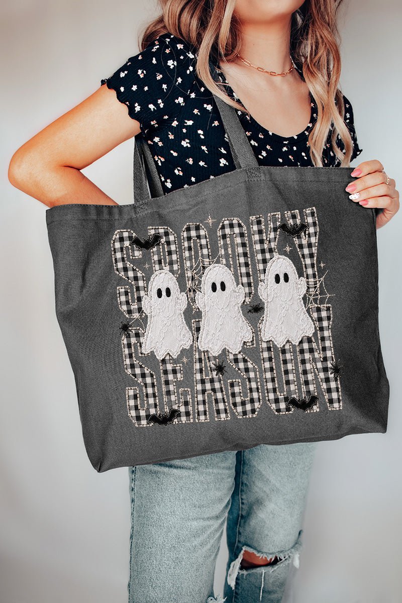 Spooky Season Gingham & Ghosts Canvas Jumbo Tote - Wholesale Accessory Market