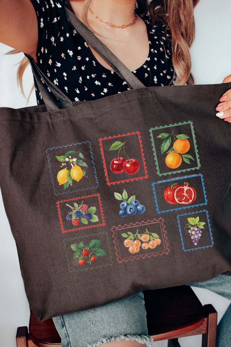 Summer Fruit Stamps Canvas Jumbo Tote - Wholesale Accessory Market