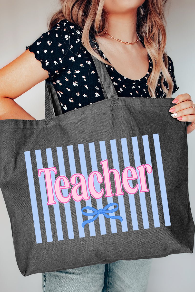 Teacher Striped Canvas Jumbo Tote - Wholesale Accessory Market