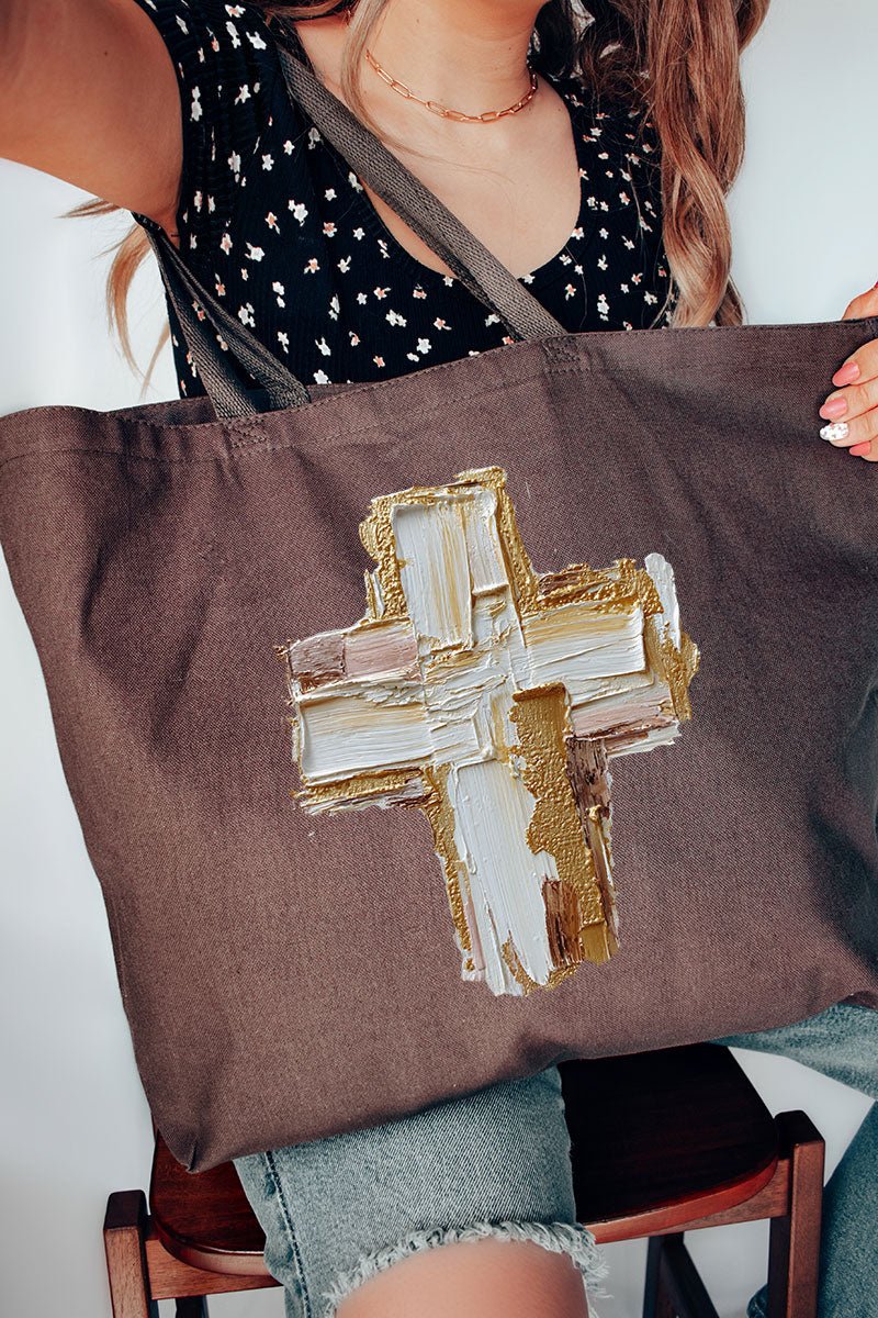 The Painted Gilded Cross Canvas Jumbo Tote - Wholesale Accessory Market