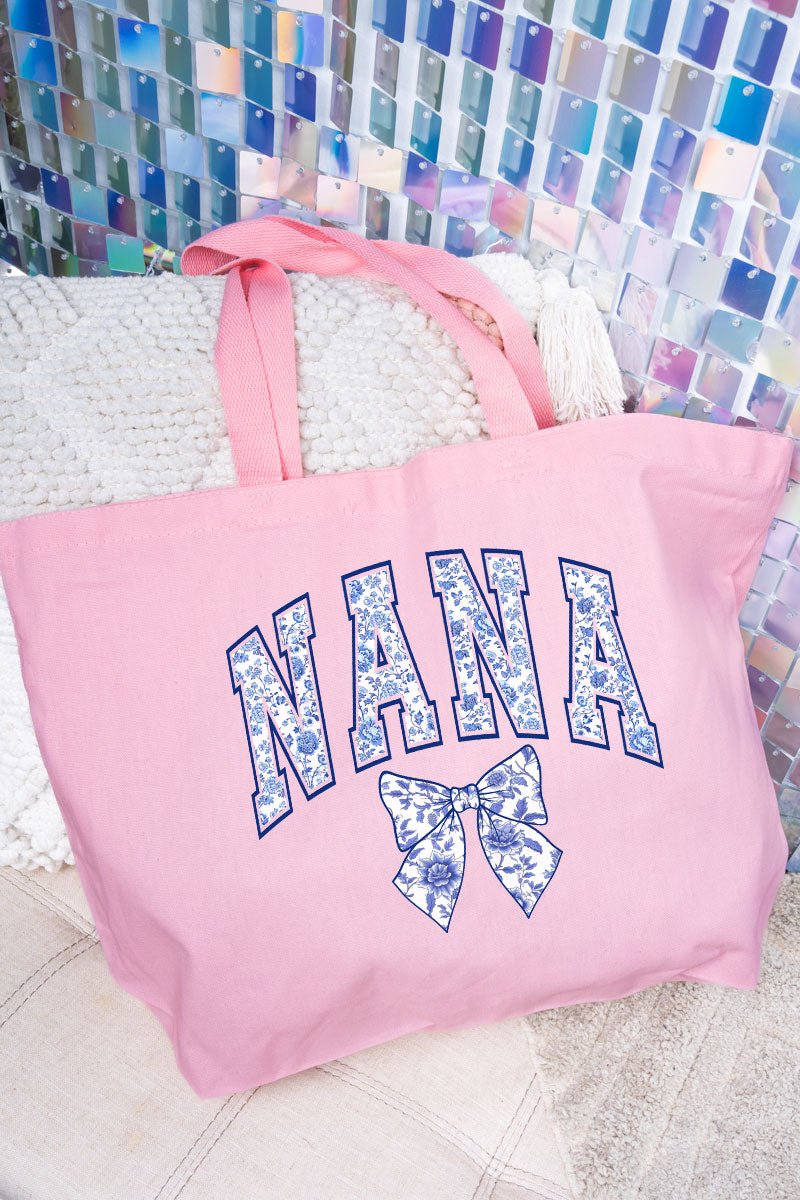 Arched Nana Blue Chinoiserie Canvas Jumbo Tote - Wholesale Accessory Market