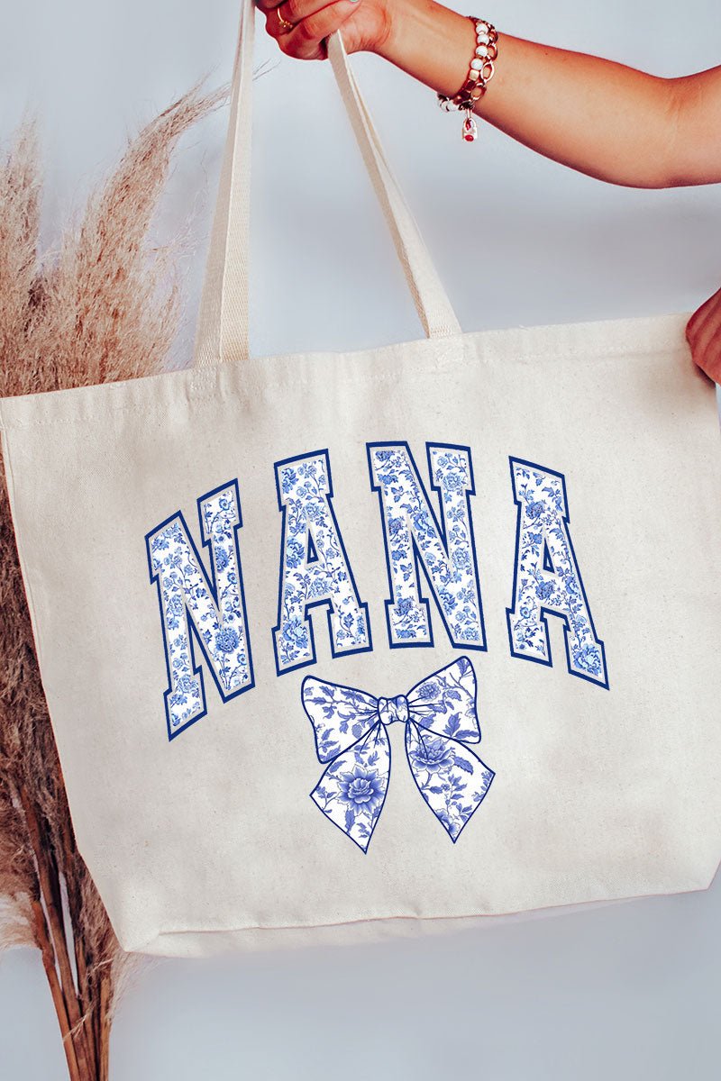 Arched Nana Blue Chinoiserie Canvas Jumbo Tote - Wholesale Accessory Market