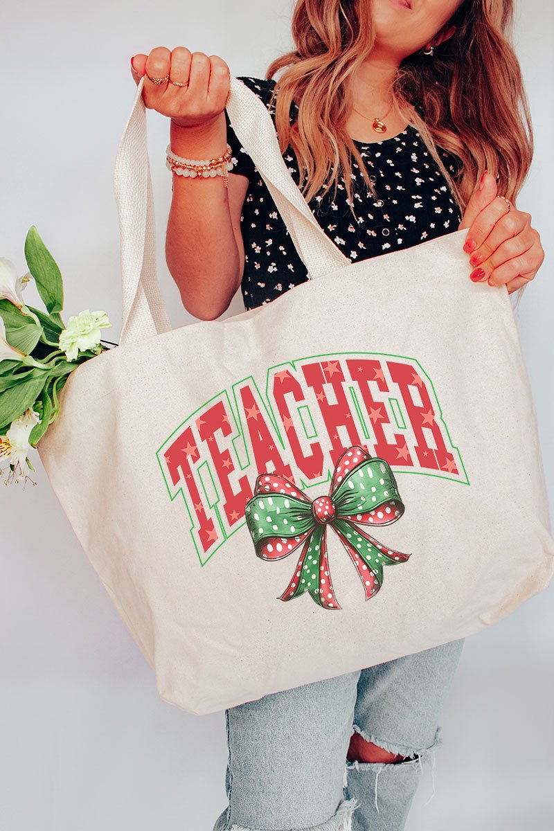Arched Red And Green Teacher Canvas Jumbo Tote - Wholesale Accessory Market