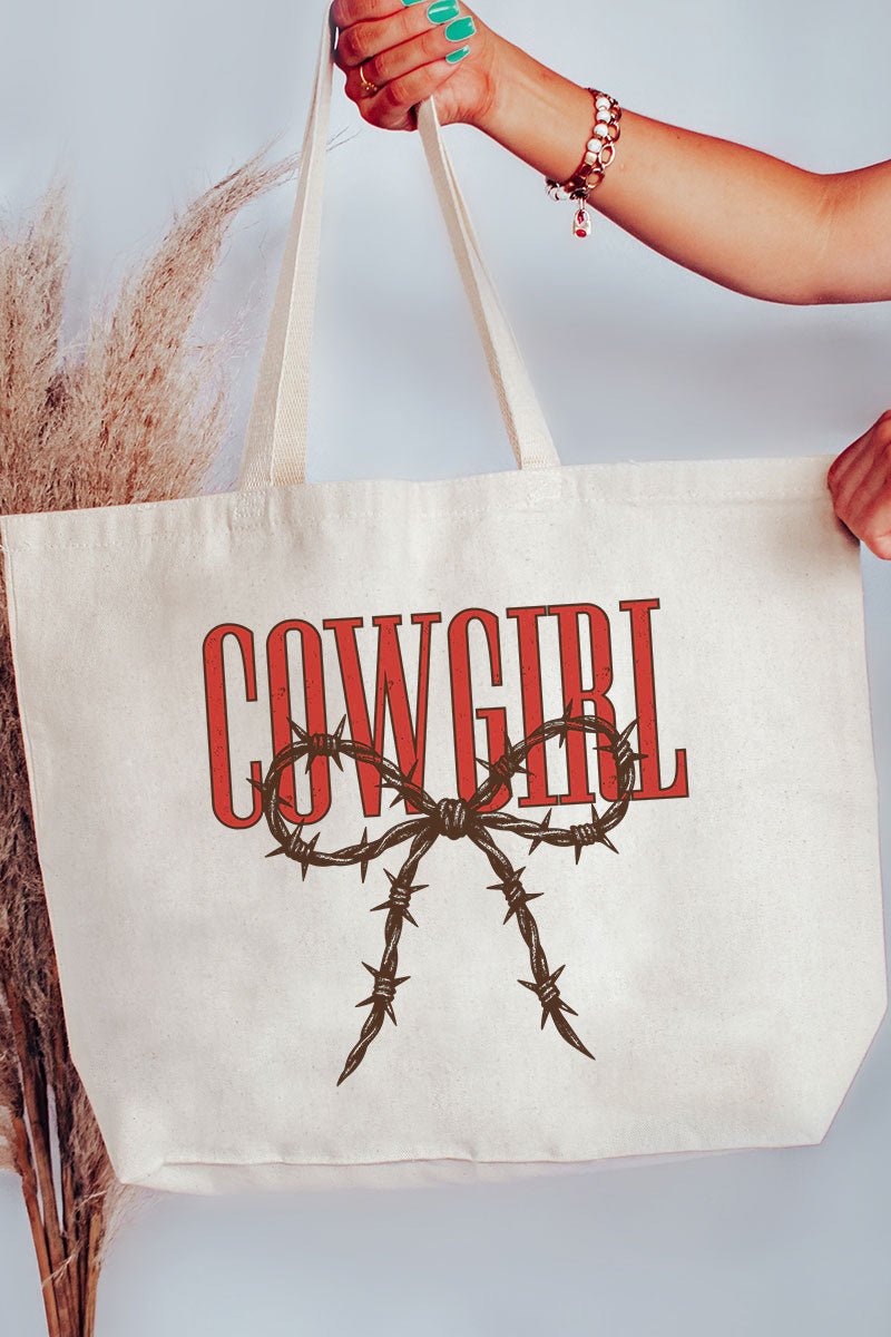 Barbed Wire Cowgirl Canvas Jumbo Tote - Wholesale Accessory Market