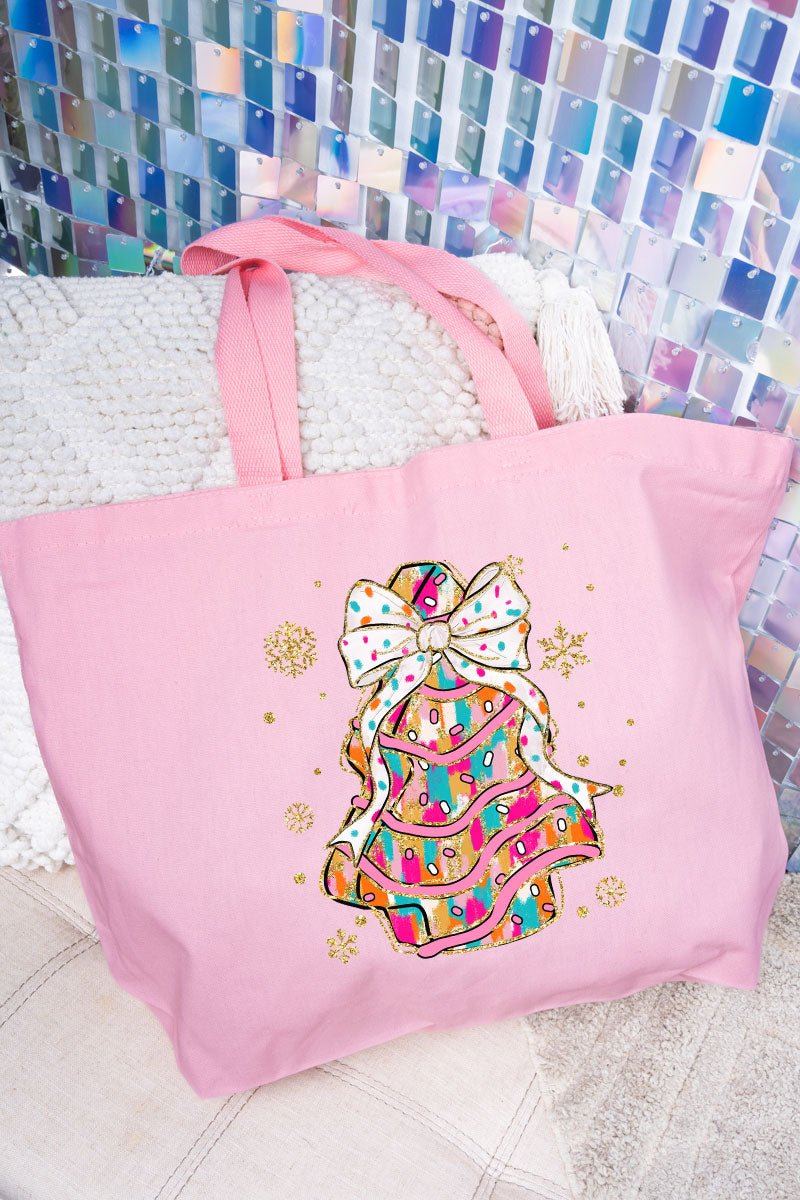 Brushed Colorful Christmas Tree Cake Canvas Jumbo Tote - Wholesale Accessory Market