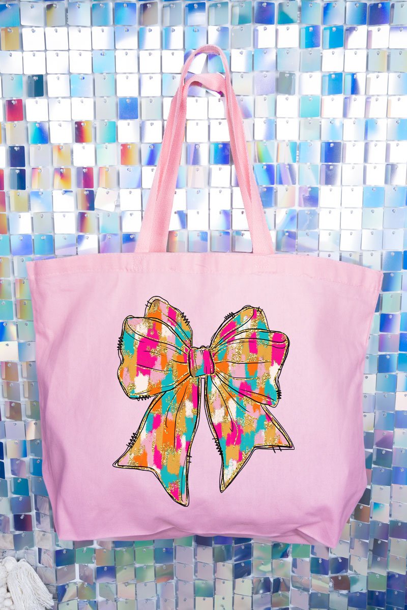 Brushed Colorful Coquette Bow Jumbo Tote - Wholesale Accessory Market