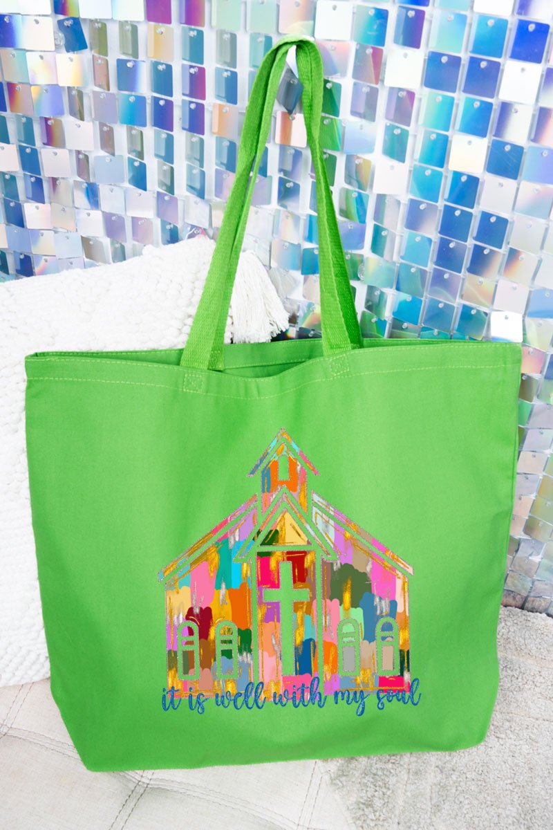 Brushed Colorful It Is Well With My Soul Canvas Jumbo Tote - Wholesale Accessory Market