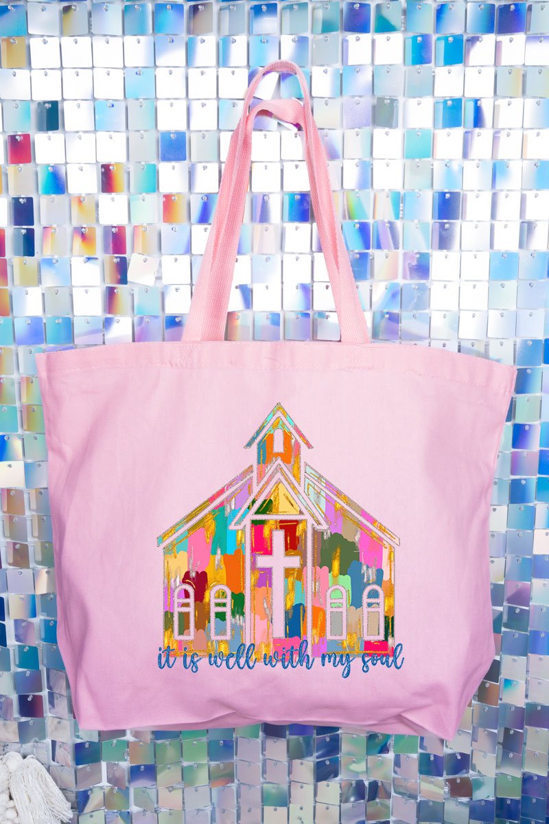 Brushed Colorful It Is Well With My Soul Canvas Jumbo Tote - Wholesale Accessory Market