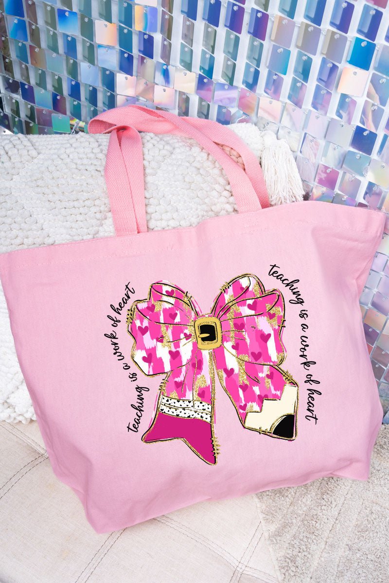 Brushed Teaching Is A Work Of Heart Canvas Jumbo Tote - Wholesale Accessory Market