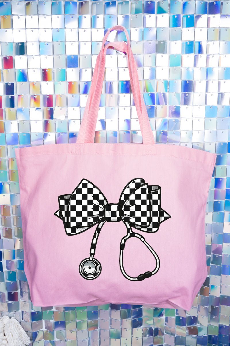 Checkered Black Stethoscope Canvas Jumbo Tote - Wholesale Accessory Market