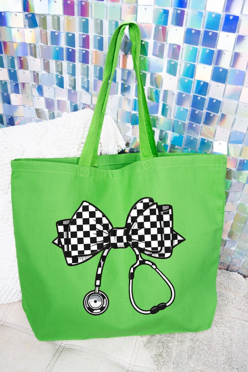 Checkered Black Stethoscope Canvas Jumbo Tote - Wholesale Accessory Market